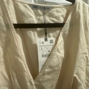 Zara Beige V-Neck Top